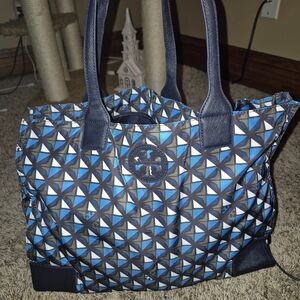 Tory Burch Blue Geometric Tote